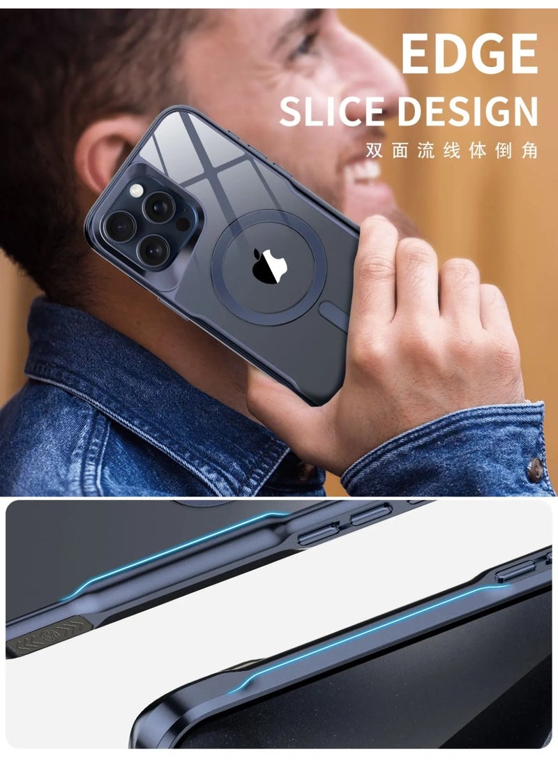 Plating Frame Transparent Armor Case For iPhone 15 Pro Max Magnetic For Magsafe Wireless Charge Armor Cover (Silver) - Image 2