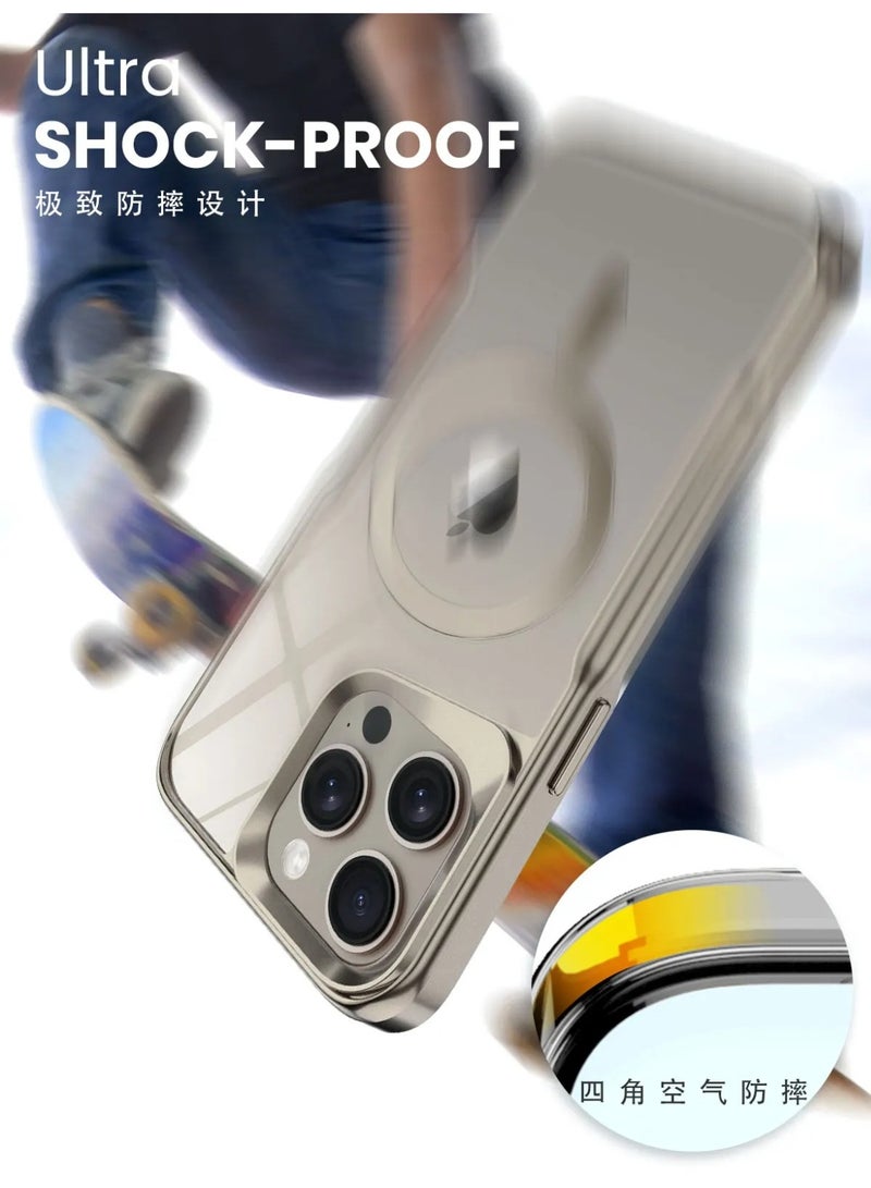 Plating Frame Transparent Armor Case For iPhone 15 Pro Max Magnetic For Magsafe Wireless Charge Armor Cover (Silver) - Image 4