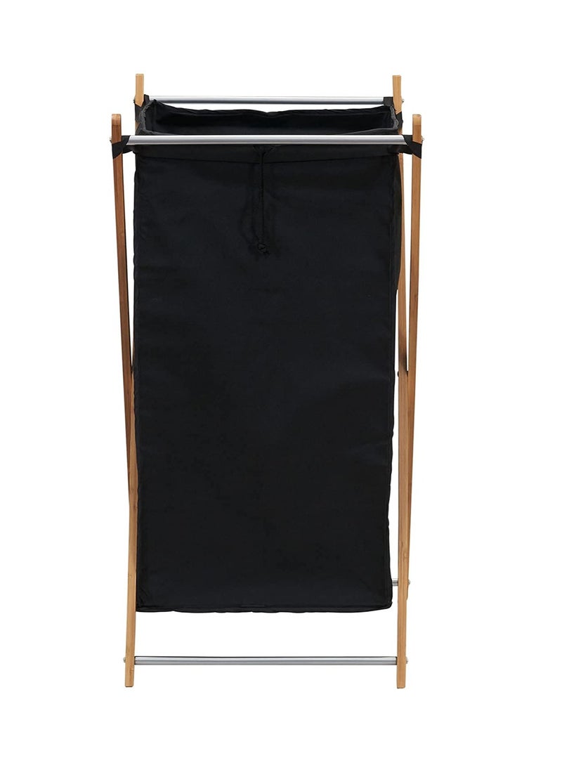 Generic - Aadvik Crafts Collapsible Bamboo X-Frame Laundry Hamper | Bamboo Frame with Black Canvas Bag - Image 1