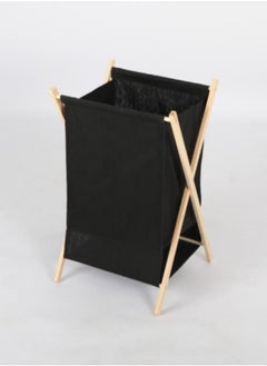 Aadvik Crafts Collapsible Bamboo X-Frame Laundry Hamper | Bamboo Frame with Black Canvas Bag