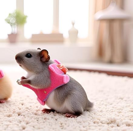 GLOGLOW Hamster Harness Walking Vest Set Adjustable Denim Cloth for Syrian Hamster Squirrel, Leash with Chest Strap for Ferret Gerbil Small Pet - Image 2