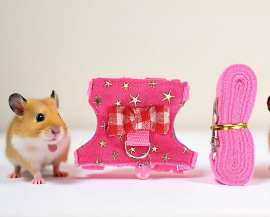 GLOGLOW Hamster Harness Walking Vest Set Adjustable Denim Cloth for Syrian Hamster Squirrel, Leash with Chest Strap for Ferret Gerbil Small Pet - Image 5