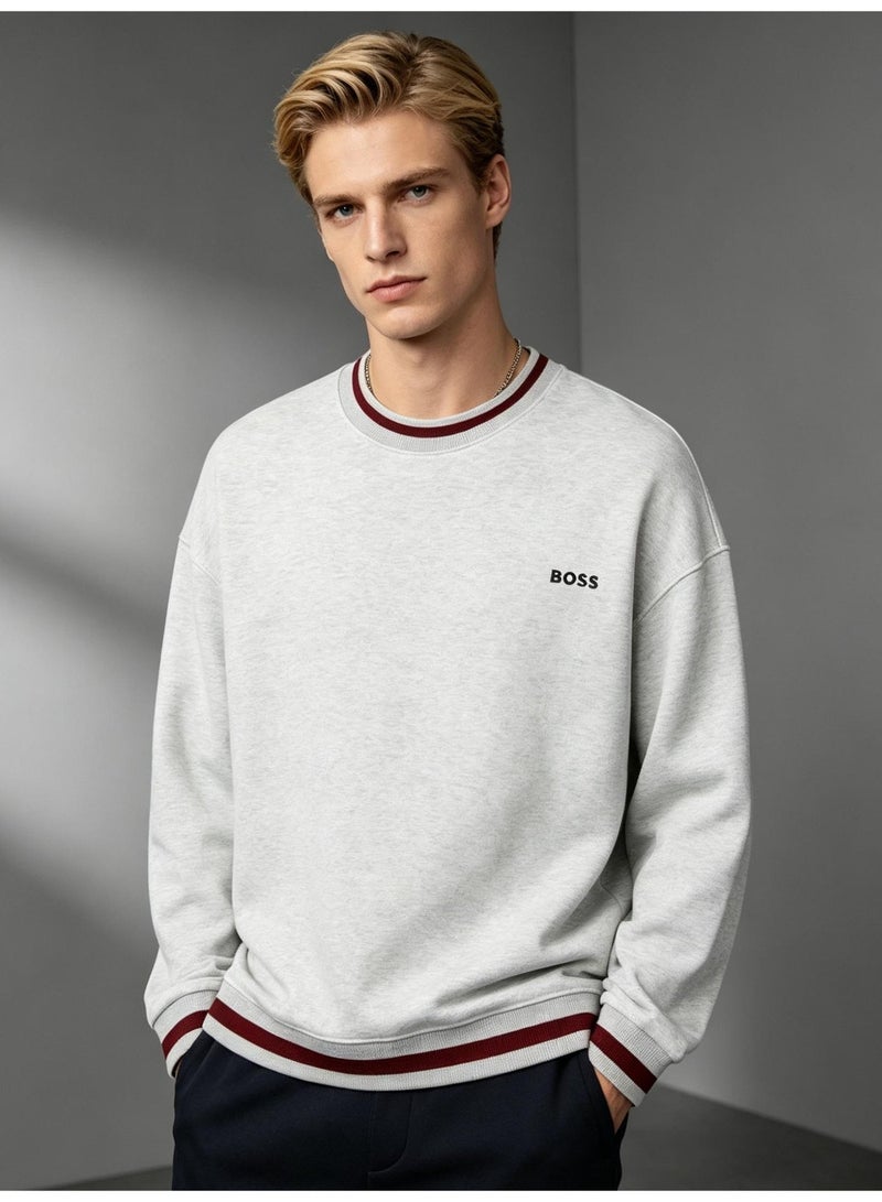 BOSS Men Crew Neck Long Sleeve Casual Sweatshirt Light Heather Grey - Image 1