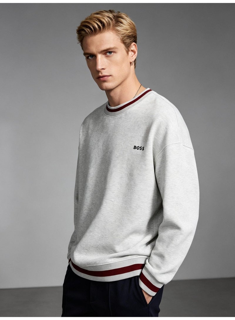 BOSS Men Crew Neck Long Sleeve Casual Sweatshirt Light Heather Grey - Image 5