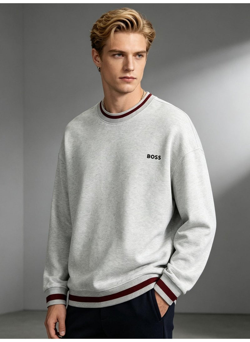 BOSS Men Crew Neck Long Sleeve Casual Sweatshirt Light Heather Grey - Image 2