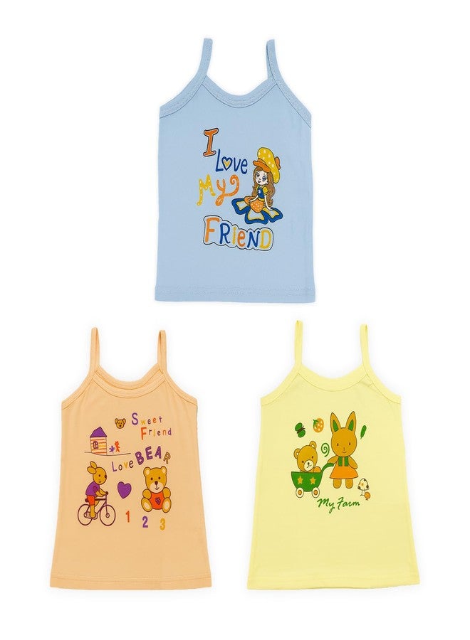 Kidbea® Baby Girls Cotton Camisole Vests | Cute Prints, Sleeveless, Skin-Friendly Summer Wear, Pack of 3 (3-4 Years) - Image 1