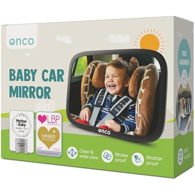 Onco Baby Car Mirror - Peace of Mind to Keep an Eye on Baby in a Rear Facing Child seat - Premium Black Frame - Image 1