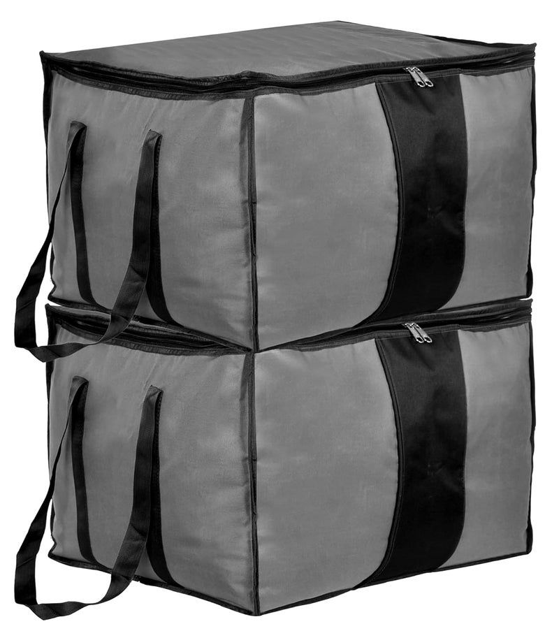 Kuber Industries Large Size Water Resistant Storage Bag Folding Organizer Bag Under Bed Storage College Carrying Bag for Bedding Comforters Blanket ClothesPack of 2 Grey Black - Image 1