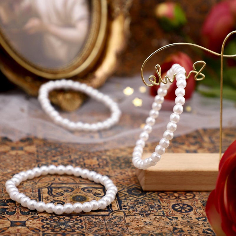 Glenmal 60 Pieces Pearl Bracelets for Women Wedding Bridal White Elastic Stretchy Faux Pearl Bracelets Stack Bulk Party Jewelry Gift (0.24 Inch,White) - Image 3