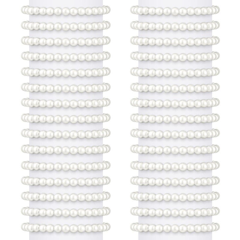 Glenmal 60 Pieces Pearl Bracelets for Women Wedding Bridal White Elastic Stretchy Faux Pearl Bracelets Stack Bulk Party Jewelry Gift (0.24 Inch,White) - Image 1