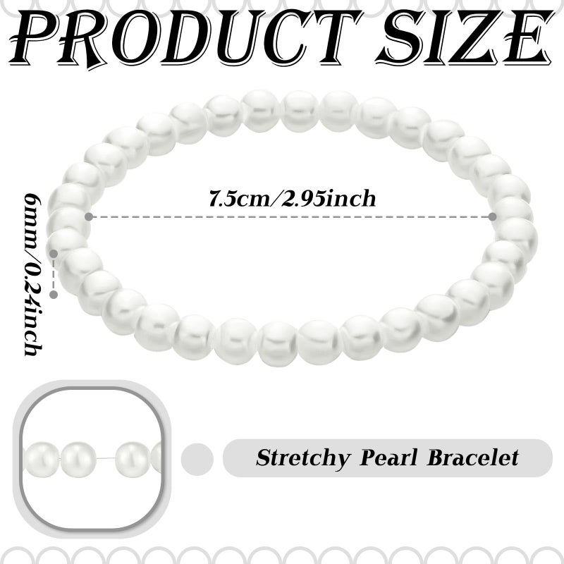 Glenmal 60 Pieces Pearl Bracelets for Women Wedding Bridal White Elastic Stretchy Faux Pearl Bracelets Stack Bulk Party Jewelry Gift (0.24 Inch,White) - Image 2