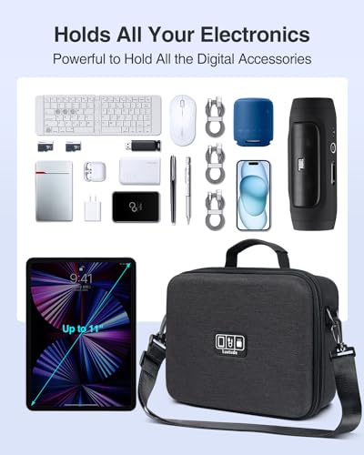 Luxtude Electronic Organizer Travel Case Large, Hard Case for Electronics, EVA Tech Organizers, Travel Cable Bag with Shoulder Strap, Charger Organizers Carrying Cases for iPad(Up to 11’’) - Image 5