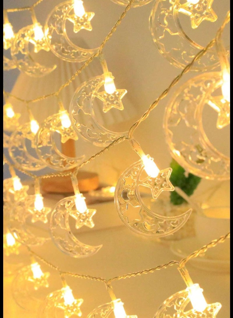 يوويل ضوء رمضان 30 مترًا، 150 مصباح LED، ضوء ديكور LED متعدد الأوضاع مع قابس 3 دبابيس لإضاءة رمضان، ضوء زينة العيد، ضوء ستارة بيضاء دافئة على شكل نجمة وقمر  - Image 3