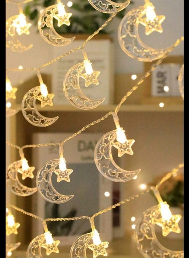 يوويل ضوء رمضان 30 مترًا، 150 مصباح LED، ضوء ديكور LED متعدد الأوضاع مع قابس 3 دبابيس لإضاءة رمضان، ضوء زينة العيد، ضوء ستارة بيضاء دافئة على شكل نجمة وقمر  - Image 4