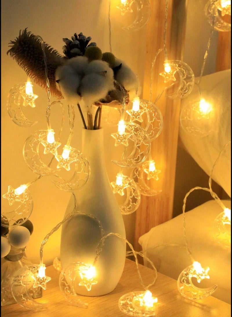 يوويل ضوء رمضان 30 مترًا، 150 مصباح LED، ضوء ديكور LED متعدد الأوضاع مع قابس 3 دبابيس لإضاءة رمضان، ضوء زينة العيد، ضوء ستارة بيضاء دافئة على شكل نجمة وقمر  - Image 5