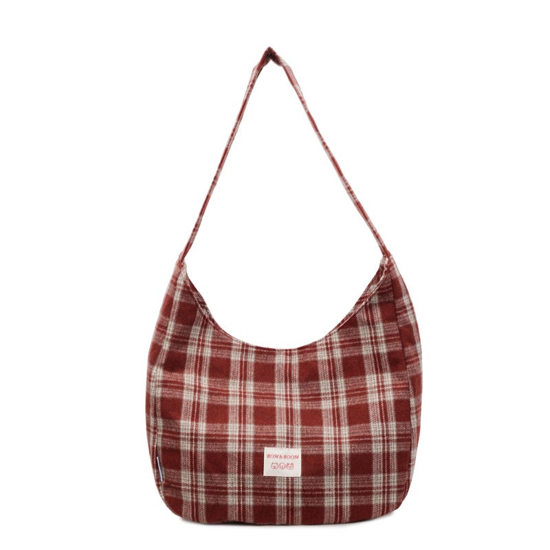 Women's Japanese Retro Plaid Tote Bag, Casual Shoulder Bag, Large Capacity - Image 1