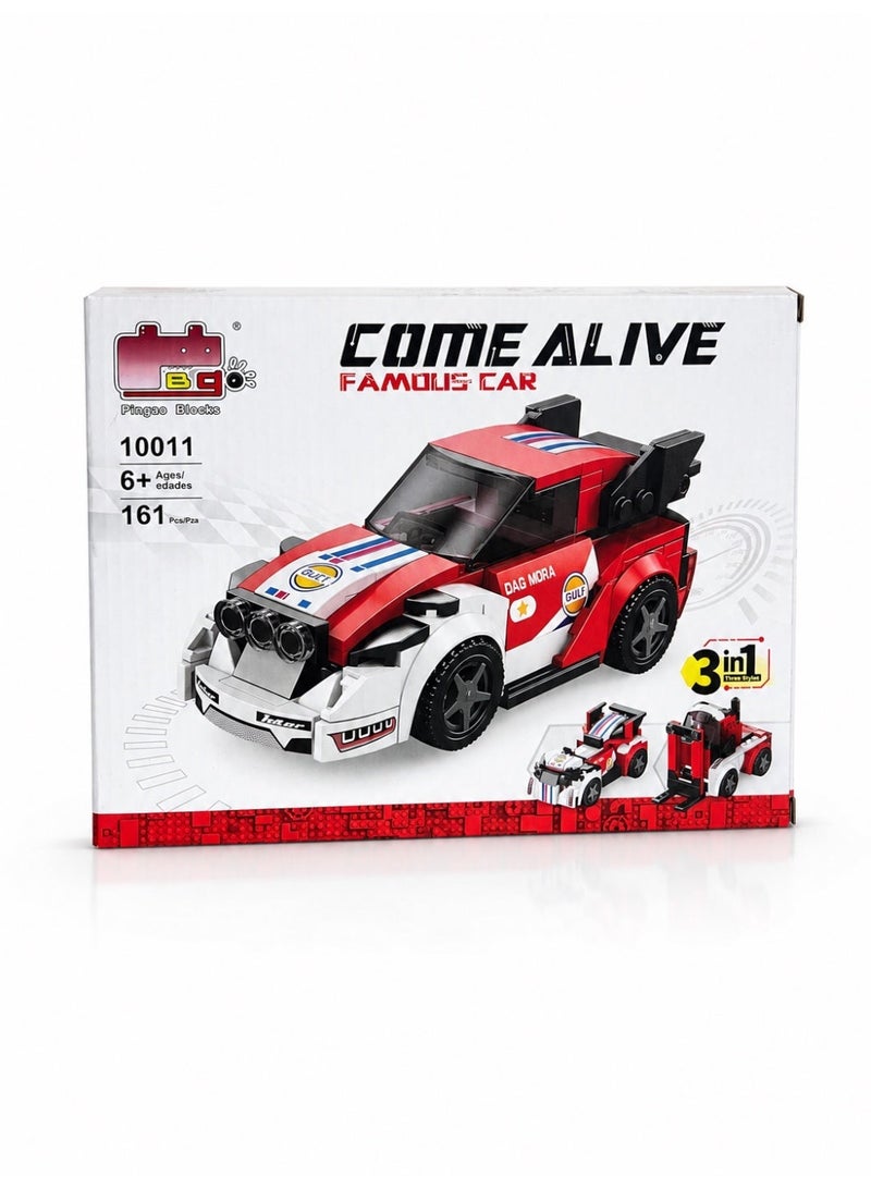 Pingao Blocks Come Alive Famous Car 3-in-1 Building Blocks Toy Set Red 161 Pieces for Kids 6+ - Image 1
