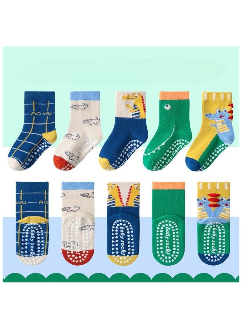 5 Pairs Per Set Anti Slip Design Of Children's Socks, Cartoon Tube Socks  - Image 1