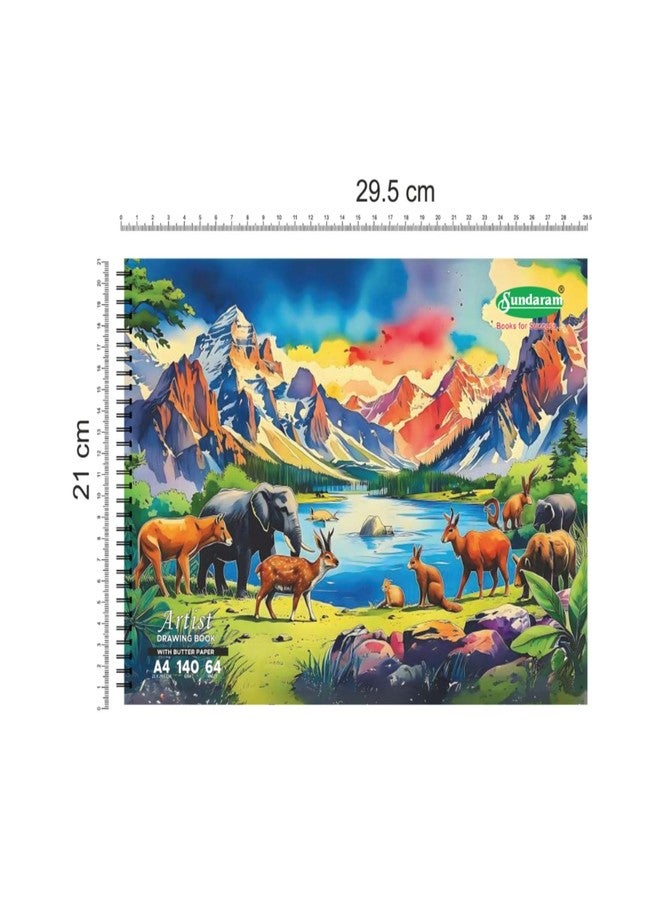 Sundaram سوندارام | دفتر رسم A4 بورق زبدة | غلاف حلزوني | 64 صفحة (32 ورقة) | 29.5 × 21 سم | عادي | عبوة من 2 (قد يختلف تصميم صفحة الغلاف) - Image 2