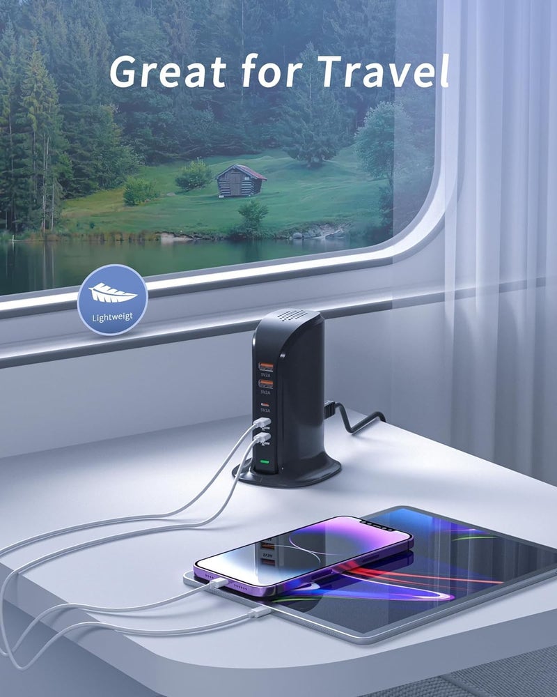 VHBW 55W USB Charging Station,Multi USB C Charger 5-Port USB Charger Tower for iPhone 15/15 Pro/15 Pro Max/iPhone 14/14 Pro/14 Pro Max/13 Pro/13 Pro Max,Samsung,iPad,etc (Black 55W) - Image 4