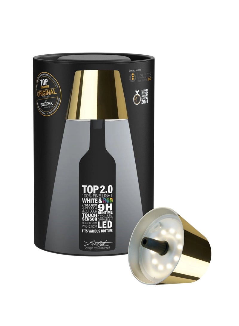 Sompex Top 2.0 Bottle Table Lamp (Glossy finish) | indoor & outdoor use | IP 44 Splashproof | 3 metallic colours | Stepless touch with dimmable and memory functions | 12.5x11 cm - Gold - Image 2