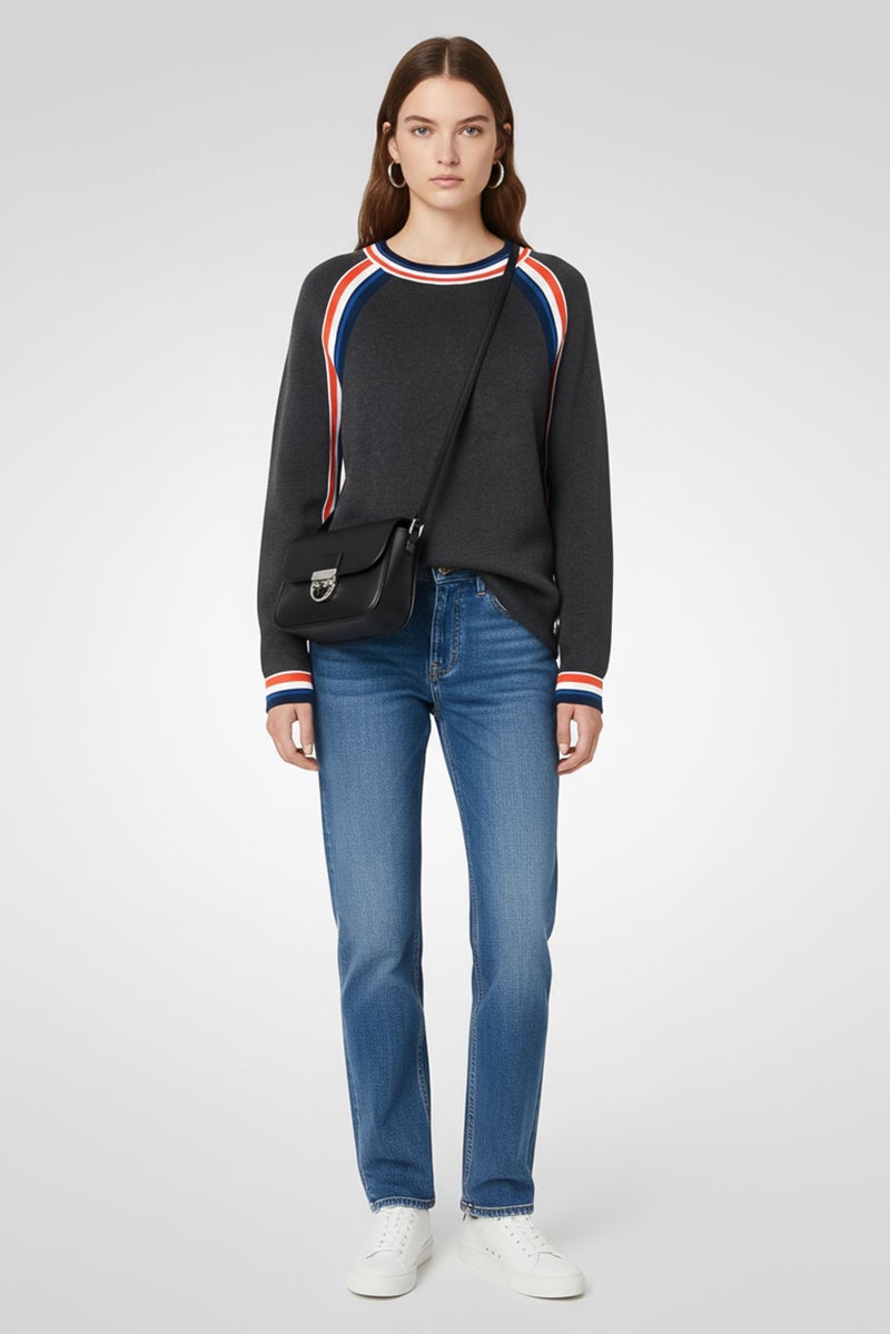 LACOSTE Women Crew Neck Embroidered Logo Sweater, Grey - Image 1