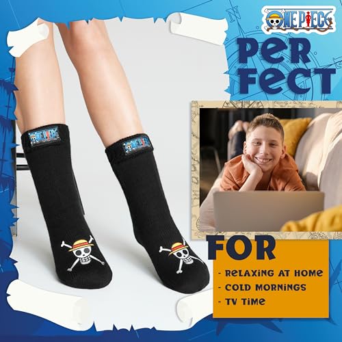 One Piece Fluffy Socks for Teenagers Soft and Warm Slipper Socks with Sherpa Lining One Size 4-8 Anime Gifts for Him - Image 3