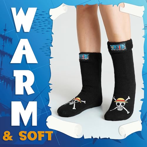 One Piece Fluffy Socks for Teenagers Soft and Warm Slipper Socks with Sherpa Lining One Size 4-8 Anime Gifts for Him - Image 4