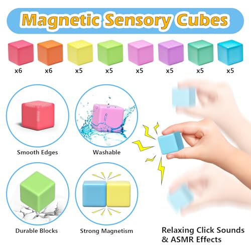 Apluses 42PCS Magnetic Blocks Set Magnet Building Cubes for Toddlers Travel Sensory Autism Preschool Montessori Toys for 3 4 5 6 7 8 Year Old Birthday Girls Boys Gifts - Image 5