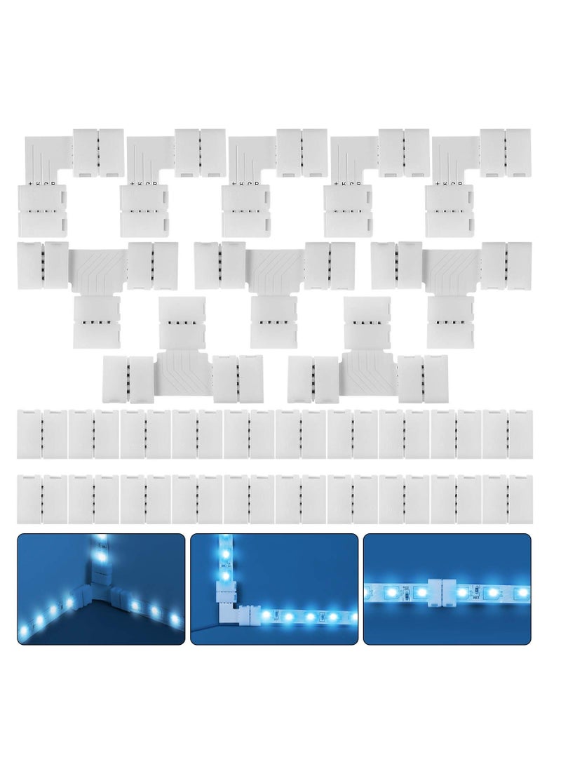 Generic 30 Pcs RGB LED Strip Connector Full Kit, 4 Pin Gapless Solderless Adapter Extension Compatible with SMD 5050 LED Strip, 20 Gapless Connectors, 5 L Connectors and 5 T Connectors(10 mm)  - Image 1