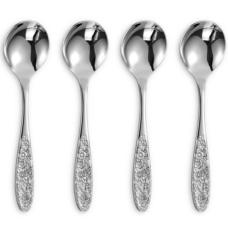 KEAWELL Sunflower Soup Spoon Set of 4 1810 Stainless Steel Bouillon Spoon Dishwasher Safe Fine Mirror Polished