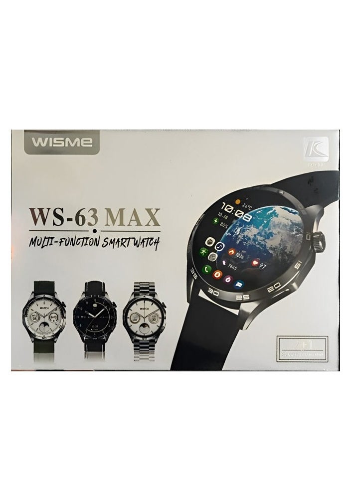 WISME - Wisme WS-63 Max Smartwatch with AMOLED Display, Wireless Charging, and Health Sensors - Stylish Black Design with Multiple Straps for iOS and Android Compatibility - Image 1