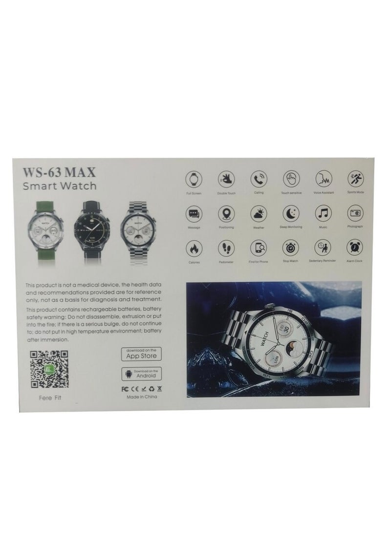 WISME - Wisme WS-63 Max Smartwatch with AMOLED Display, Wireless Charging, and Health Sensors - Stylish Black Design with Multiple Straps for iOS and Android Compatibility - Image 1