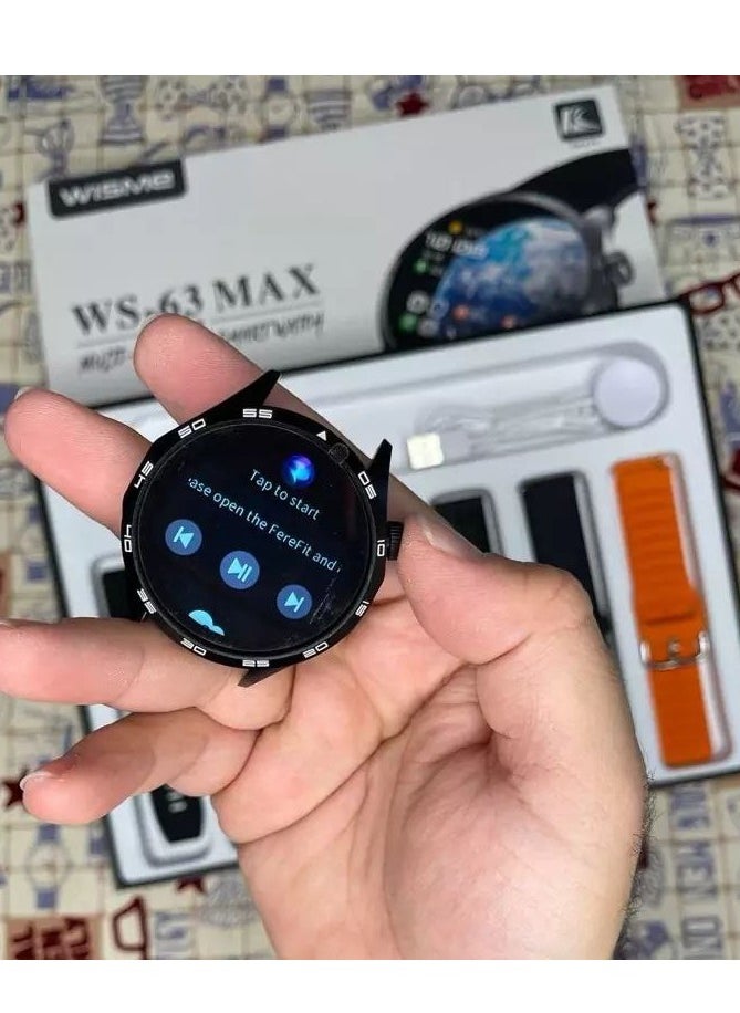 WISME - Wisme WS-63 Max Smartwatch with AMOLED Display, Wireless Charging, and Health Sensors - Stylish Black Design with Multiple Straps for iOS and Android Compatibility - Image 1