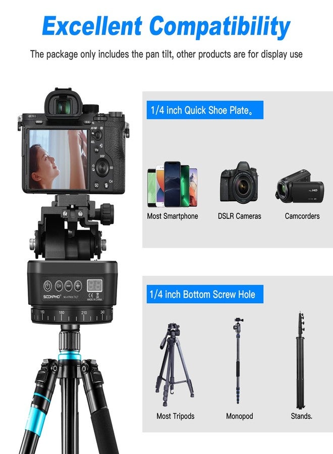 Soonpho M4 Motorized Rotating Panoramic Tripod Head, Remote Control 360° Pan Tilt Head with Mobile Phone Clip for DSLR Cameras, Camcorders, Smartphones, Tripod - Image 3