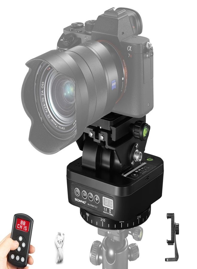 Soonpho M4 Motorized Rotating Panoramic Tripod Head, Remote Control 360° Pan Tilt Head with Mobile Phone Clip for DSLR Cameras, Camcorders, Smartphones, Tripod - Image 1