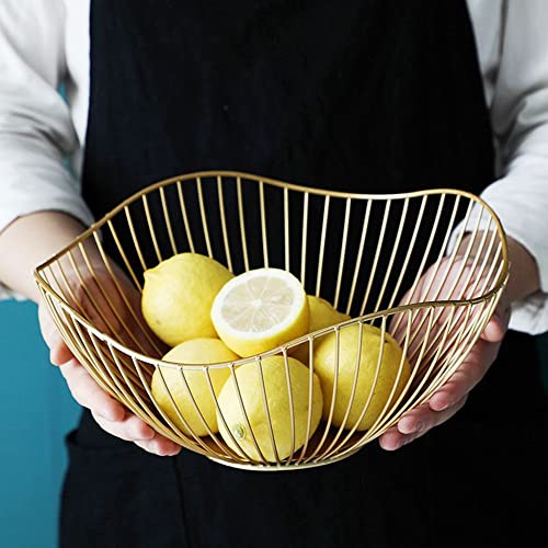 NatureMan Kitchen counter fruit bowl Large fruit basket bowl Metal wavy storage basket Kitchen vegetable and fruit bowl, used to hold fruits, vegetables and bread (gold) - Image 2