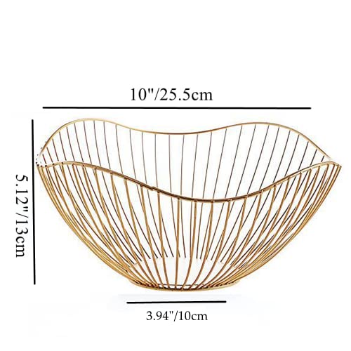 NatureMan Kitchen counter fruit bowl Large fruit basket bowl Metal wavy storage basket Kitchen vegetable and fruit bowl, used to hold fruits, vegetables and bread (gold) - Image 5