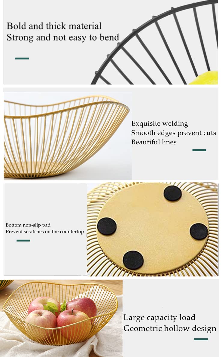 NatureMan Kitchen counter fruit bowl Large fruit basket bowl Metal wavy storage basket Kitchen vegetable and fruit bowl, used to hold fruits, vegetables and bread (gold) - Image 4
