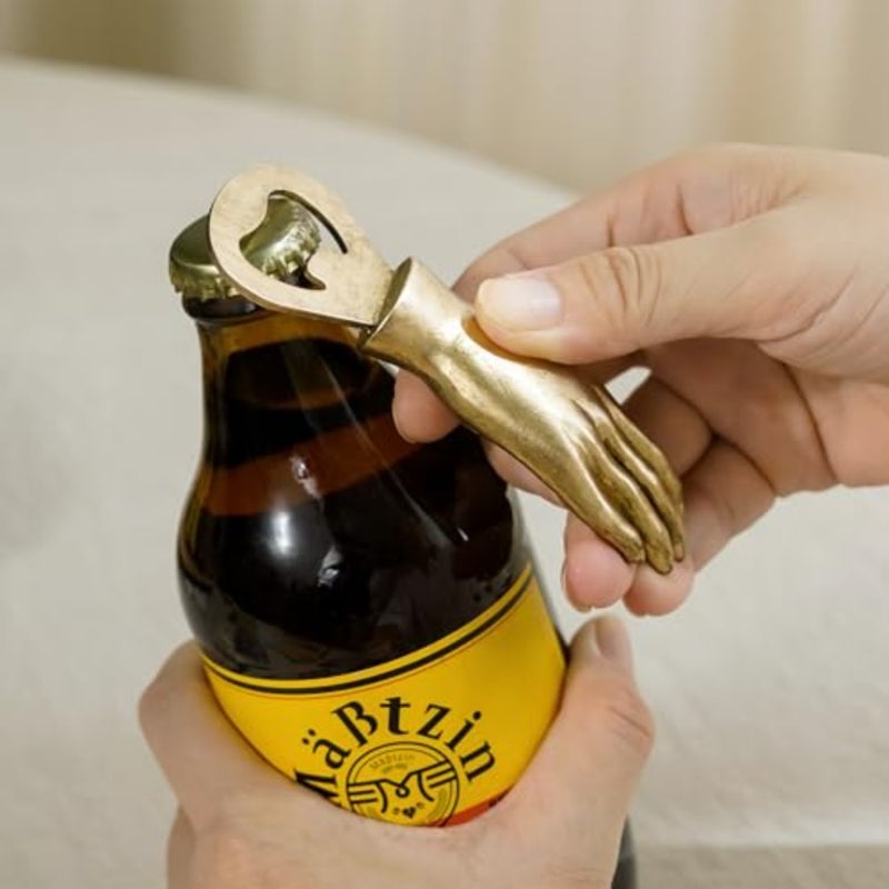 Vintage Hand Shape Beer Bottle Opener Functional Bottle Opening Father's Day Christmas Birthday Gift for Men Husband Father Beer Lovers Funny Metal Decor for Homes Kitchen Man Cave, Gold - Image 2
