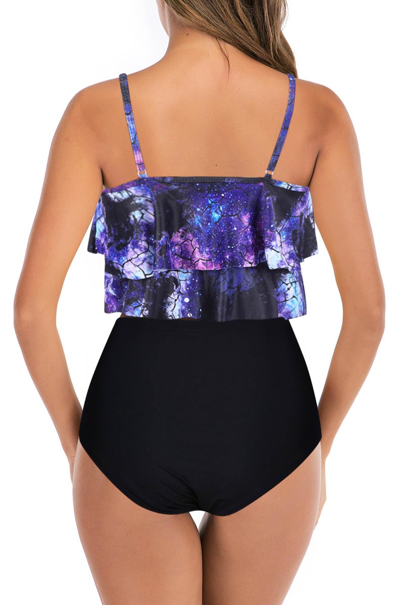 Adisputent Womens High Waisted Bathing Suits Flounce Halter Tank Top Bikini Bottoms Tummy Control Modest Swimwear Two Piece Swimsuits Tankini Purple Star L - Image 2