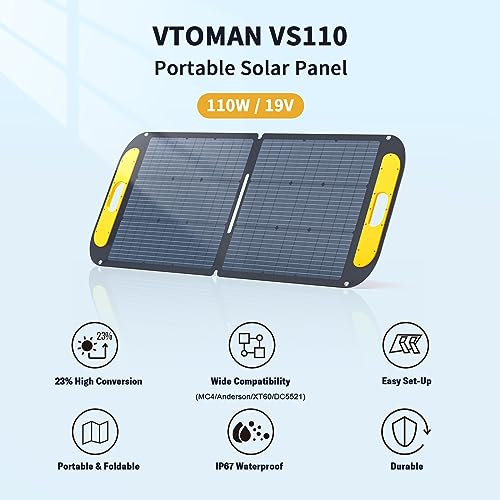 VTOMAN Portable Solar Panel for Solar Generator, 110W 19V Folding Solar Charger with 23% Efficiency, IP67 Waterproof and Adjustable Kickstands Design for Camping, RV, Outdoor Adventures (VS110) - Image 3