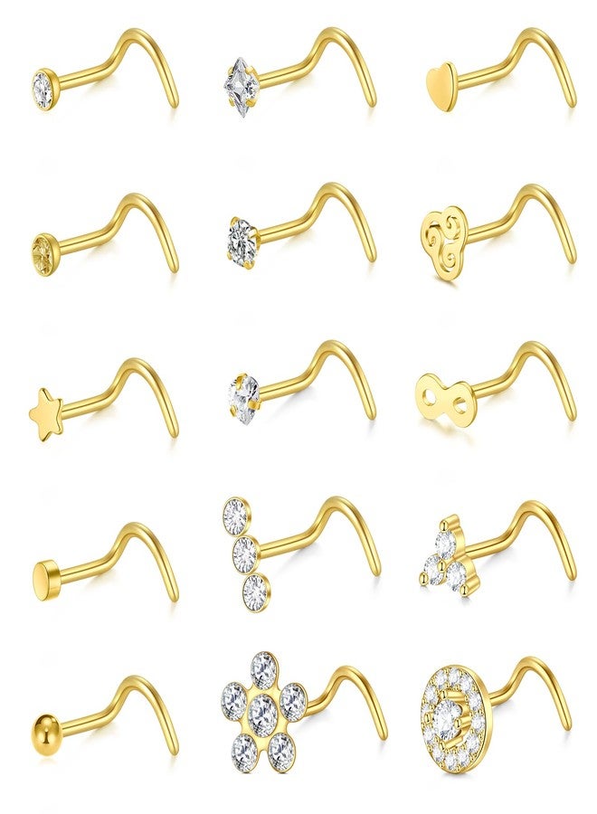 QWALIT حلقة أنف QWALIT، عيار 18، مصنوعة من الفولاذ الجراحي، بتصميم لولبي للنساء - فولاذ مقاوم للصدأ عيار 18، لون ذهبي - Image 1