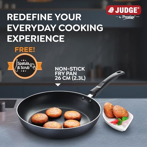 Judge By Prestige 26Cm (2.3L) Everyday Non-Stick Fry Pan (Aluminium) |Low Oil Cooking | Easy to Clean |Cool Touch Handle, Black - Image 2
