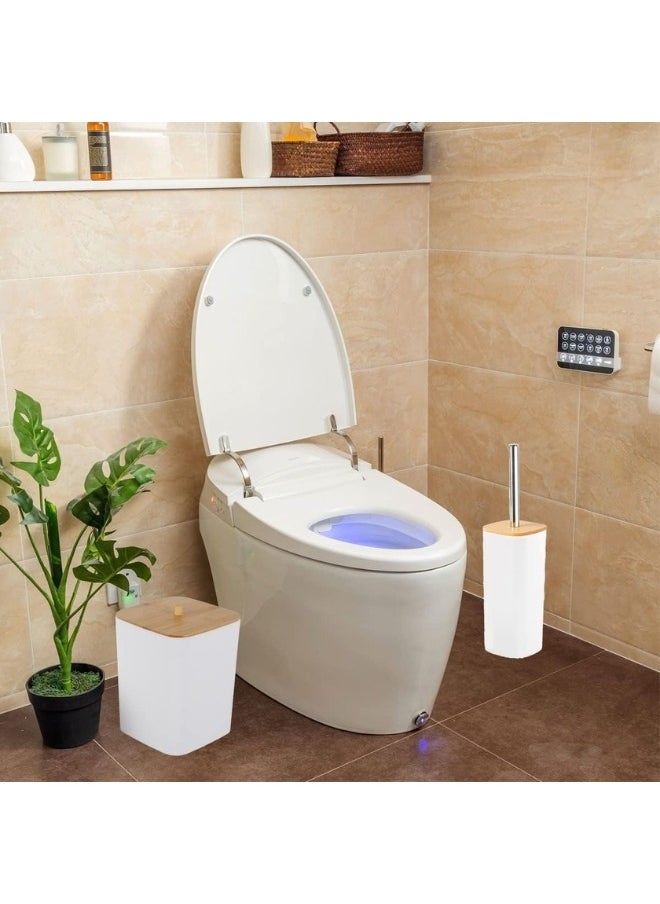 ماركة غير محددة - طقم إكسسوارات للحمام من 6 قطع طقم اكسسوارات حمام يشمل فرشاة تواليت وموزع صابون وصندوق قمامة وحامل فرشاة اسنان وصبانة وكوب-أبيض - Image 1