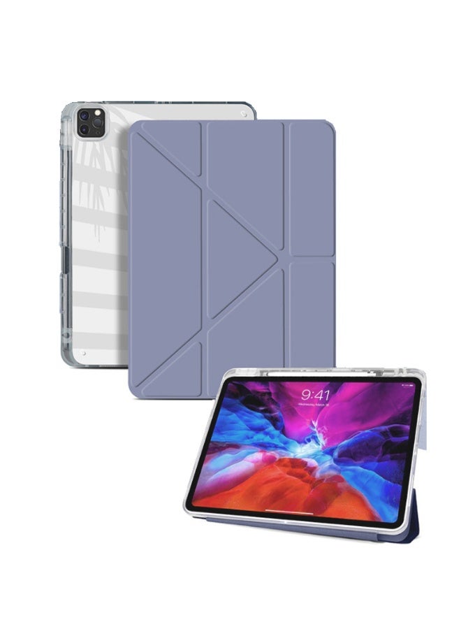 لـ iPad Air 13 بوصة (2024 6th M2 / 2025 7th M3 / 2026 8th M4) / iPad Pro 12.9 بوصة (22/21/20/18) غطاء القضية ، تصميم قابل للتشوه 3 + Y ، زاوية متعددة ، غطاء اللوح الجلدي الناعم Tpu ، إيقاظ / نوم تلقائي ، لافندر مدخن - Image 1