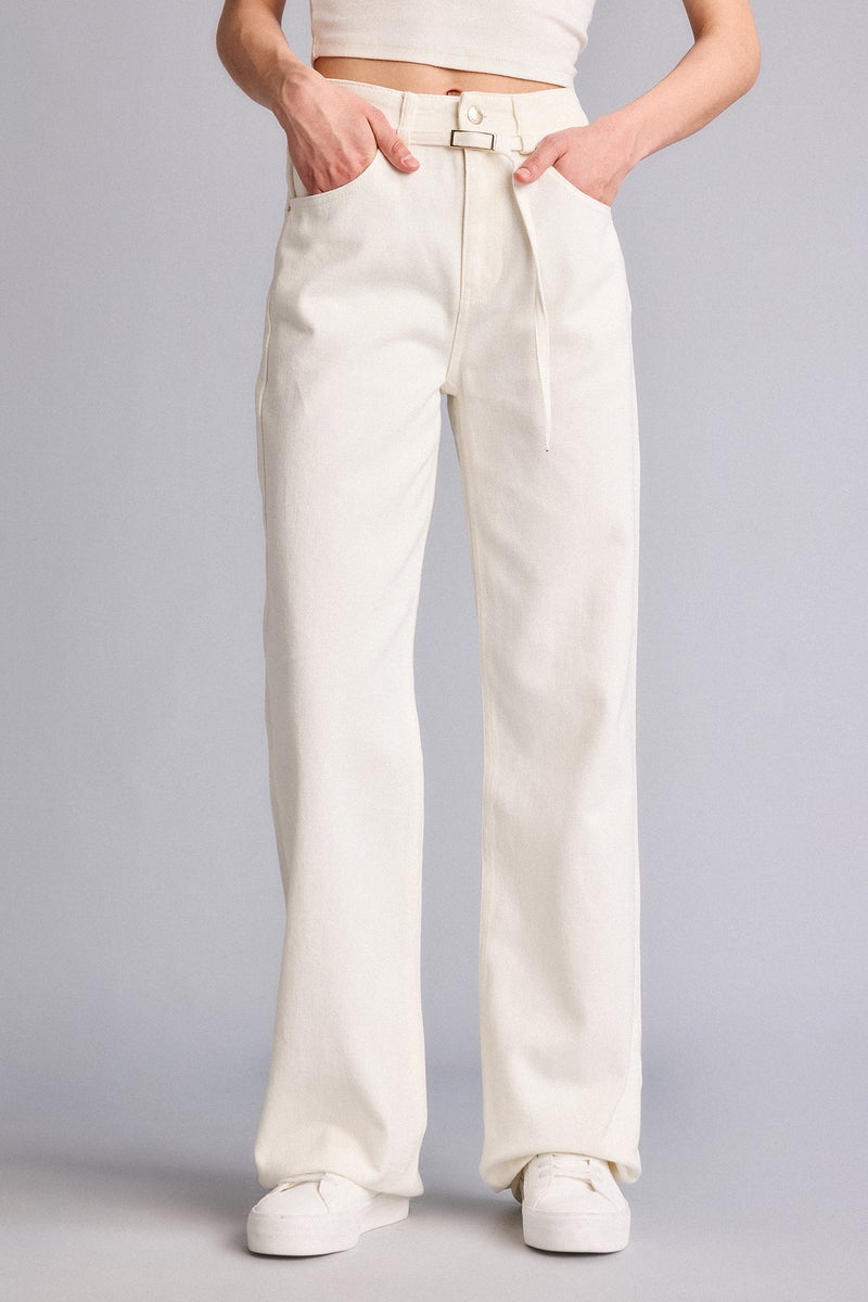DeFacto White Woman Straight Wide Leg High Waist Jeans Casual - Image 3