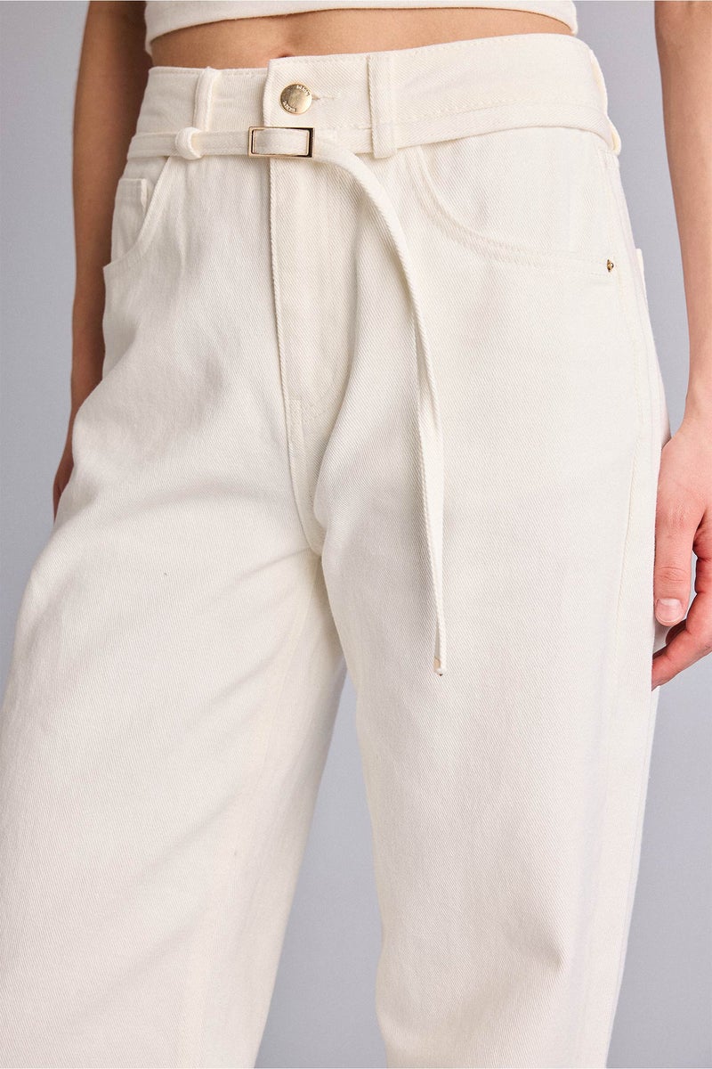 DeFacto White Woman Straight Wide Leg High Waist Jeans Casual - Image 4