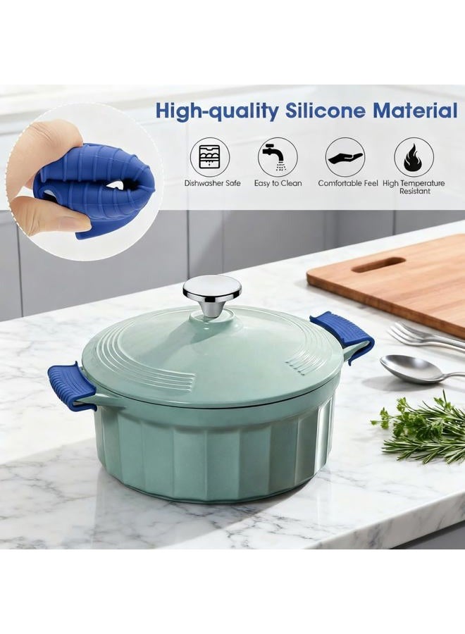 INTATIKOO Silicone Assist Handle Holder (Blue+Black01),2 Pairs Silicone Pot Handle Holders,Hot Skillet Handle Covers, - Image 4