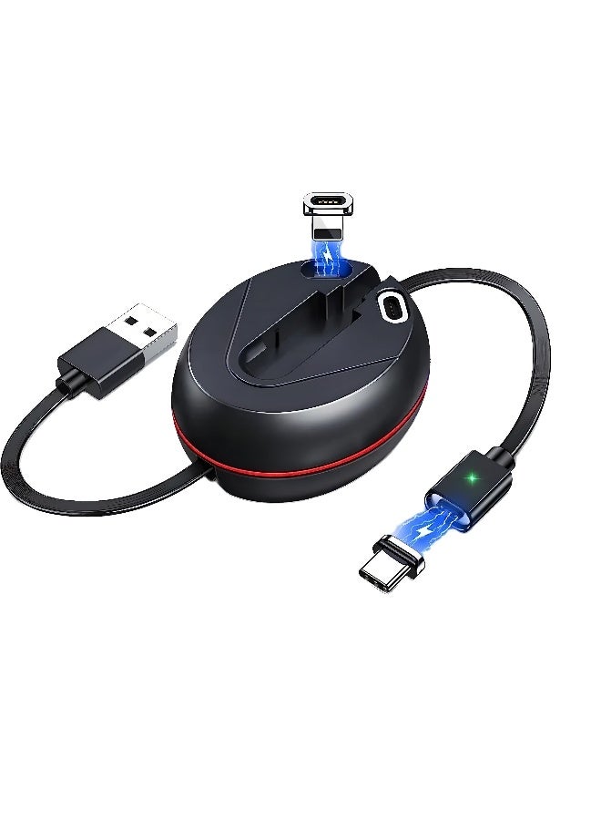 كابل شحن USB، كابل شحن مغناطيسي قابل للسحب 3 في 1، كابل شحن متعدد بطول 3 أقدام للسفر، متوافق مع أجهزة USB من النوع C و Micro USB وأجهزة iPhone - Image 1